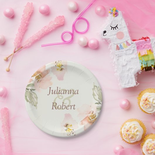 Assiettes En Carton Poser des plaques de papier floral aquarelle (Fête)