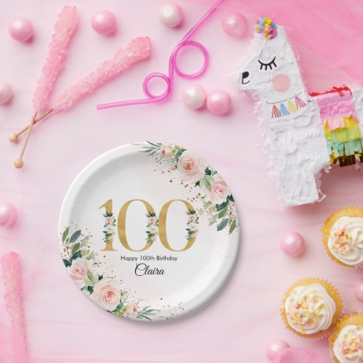 Assiettes En Carton Poser Floral 100e Plaques de papier d'anniversaire (Fête)