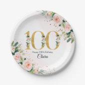 Assiettes En Carton Poser Floral 100e Plaques de papier d'anniversaire (Devant)