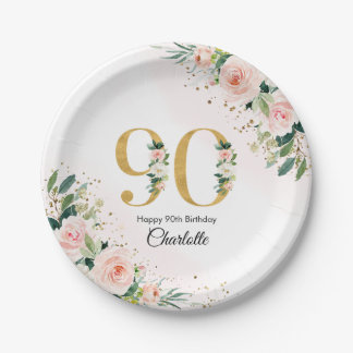Assiettes En Carton Poser Floral 90e Plaques de papier d'anniversaire