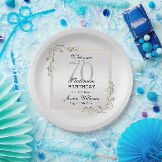 Assiettes En Carton Posh 70th Platinum Plaques de papier d'anniversair (Fête)