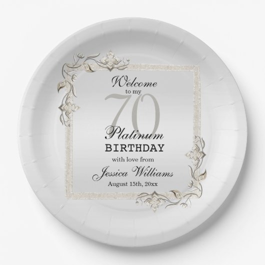 Assiettes En Carton Posh 70th Platinum Plaques de papier d'anniversair (Devant)