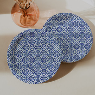 Assiettes En Carton Positano Bleu Et Carreaux Blancs Baby shower Brunc