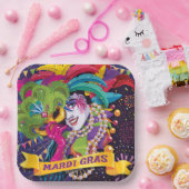 Assiettes En Carton Poster coloré Mardi Gras Masqué (Fête)