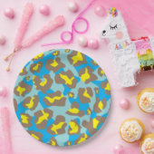 Assiettes En Carton Poster de animal léopard en bleu, marron et jaune (Fête)