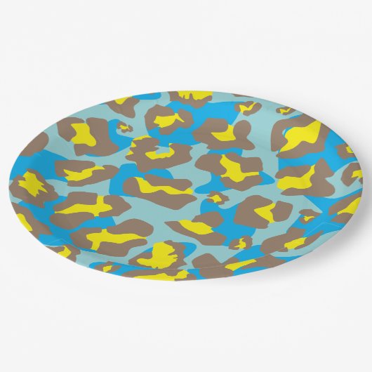 Assiettes En Carton Poster de animal léopard en bleu, marron et jaune (Angle)