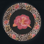 Assiettes En Carton Poster de animal léopard et fleurs roses sur noir<br><div class="desc">Un design très amusant de fleurs roses chaudes et taches de léopard noir sur un arrière - plan taupe et une grande fleur rose au centre sur le noir, parfait pour les fêtes d'anniversaire, douches nuptiales, baby showers, wedding showers ou pour un accent sur votre décor maison et vaisselle. Voir...</div>