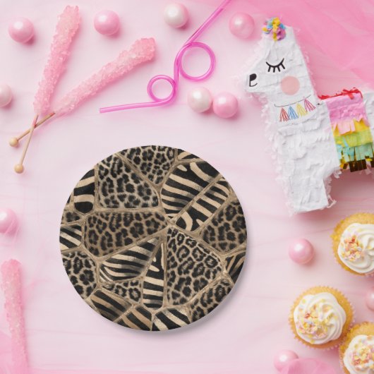 Assiettes En Carton Poster de animal - Leopard et Zebra - or pastel (Fête)