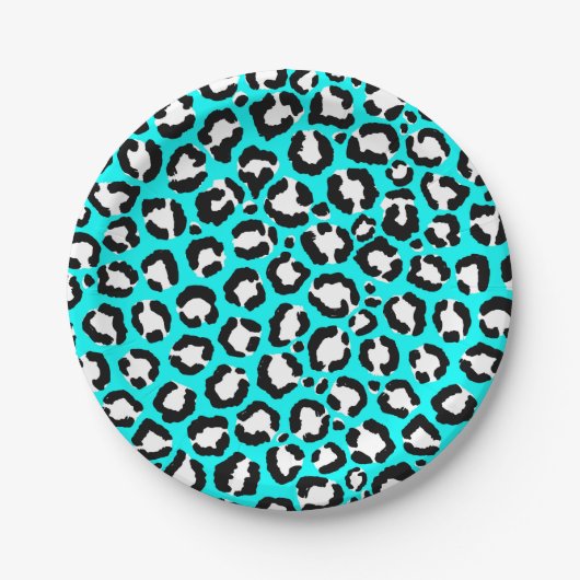 Assiettes En Carton Poster de animal moderne Cyan Blue Leopard (Devant)