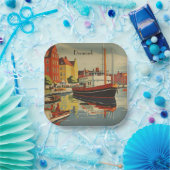 Assiettes En Carton Poster Vintage voyage Danemark personnalisable (Fête)