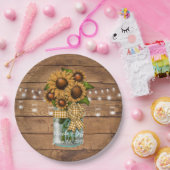 Assiettes En Carton Pot de maçon rustique de pays avec le tournesol (Fête)