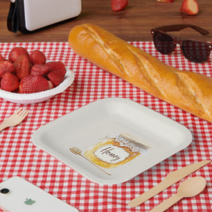 Assiettes En Carton Pot de miel doré crème Nourriture Cuisine