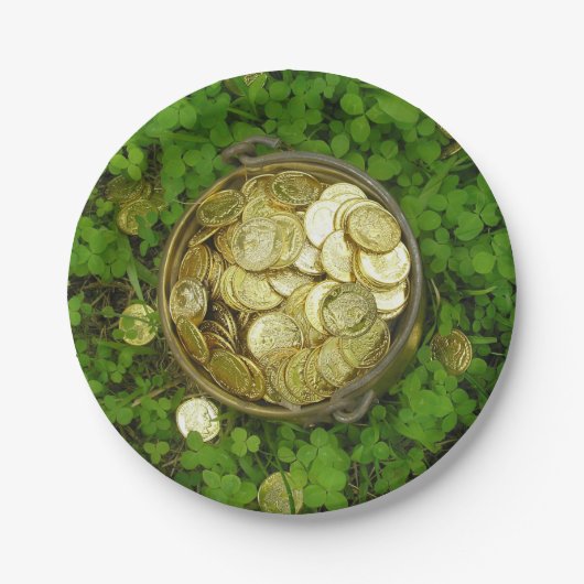 Assiettes En Carton Pot magique d'or avec Shamrocks! (Devant)