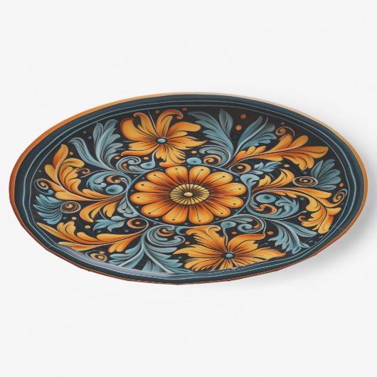 Assiettes En Carton Poterie d'art populaire inspirée Jaune, Rouille, M (Angle)