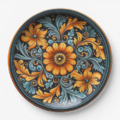 Assiettes En Carton Poterie d'art populaire inspirée Jaune, Rouille, M (Devant)