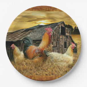 Assiettes En Carton Poules à coq vintage Grotte à coop rustique