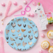 Assiettes En Carton Poulet motif heureux sur bleu (Fête)
