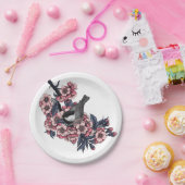 Assiettes En Carton Poulet sur une branche de cerise en fleurs (Fête)