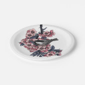 Assiettes En Carton Poulet sur une branche de cerise en fleurs (Angle)