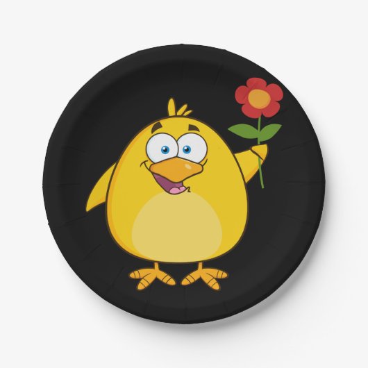 Assiettes En Carton Poulet Tenant Une Plaque De Papier Fleur (Devant)