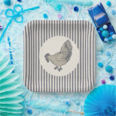 Assiettes En Carton Poulet vintage Et Bouton  (Fête)