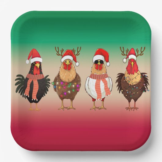 Assiettes En Carton Poulets de Noël avec plaques de papier lumineuses (Recto)