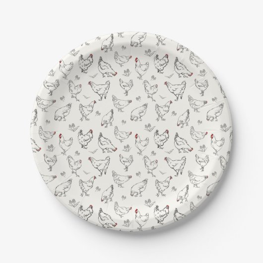 Assiettes En Carton Poulets en encre (Devant)