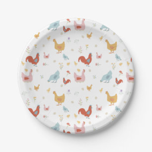 Assiettes En Carton Poulets Mignons Poules et Poussins