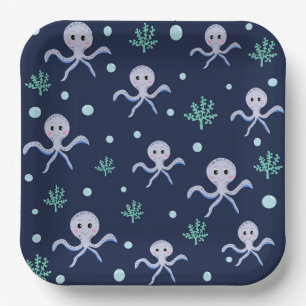 Assiettes En Carton Poulpe sous la mer motif pour enfants