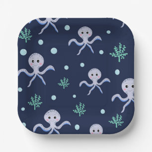 Assiettes En Carton Poulpe sous la mer motif pour enfants