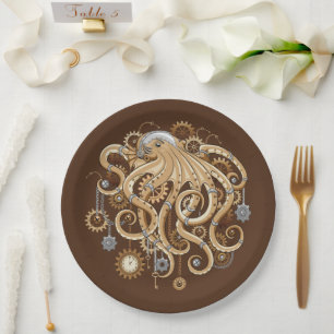 Assiettes En Carton Poulpe Steampunk Rétro Fantastique Mécanique