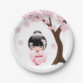 Sticker Rond Poupée blanche Kimono Kokeshi - mignonne Geisha Gi