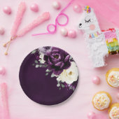 Assiettes En Carton Poupée d'aubergine Plum Ivory Blanc Floral Mariage (Fête)