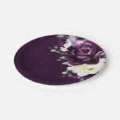 Assiettes En Carton Poupée d'aubergine Plum Ivory Blanc Floral Mariage (Angle)