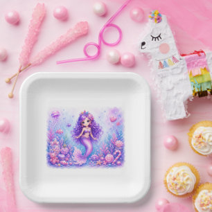 Assiettes En Carton Poupée de Bonbons Sirène 3e Anniversaire