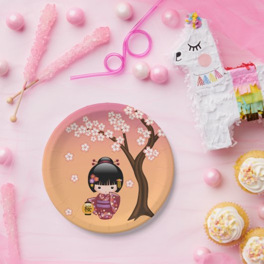 Assiettes En Carton Poupée de Sakura Kokeshi - fille de geisha sur la (Fête)