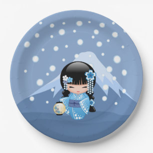 Assiettes En Carton Poupée Kokeshi d'hiver - Blue Mountain Geisha Girl