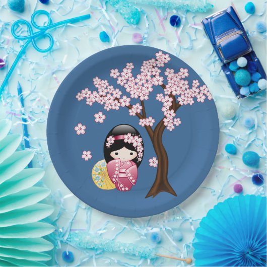 Assiettes En Carton Poupée Kokeshi Printemps - mignonne Geisha Girl su (Fête)