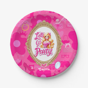 Assiettes En Carton Poupée rétro rose Girly Allons faire la fête Anniv