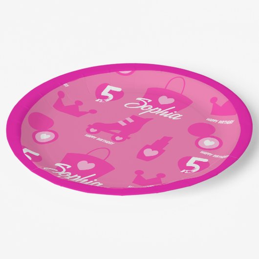 Assiettes En Carton Poupée rose fête d'anniversaire, âge personnalisé, (Angle)