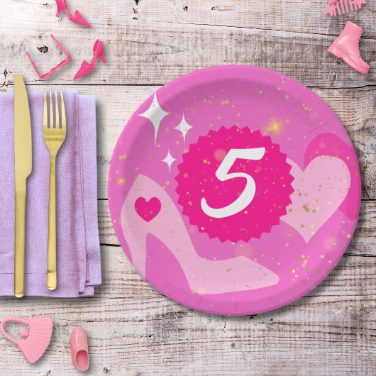 Assiettes En Carton Poupée rose fête d'anniversaire, âge personnalisé,