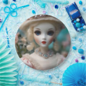 Assiettes En Carton Poupée Vintage bleue, (Fête)