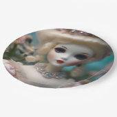 Assiettes En Carton Poupée Vintage bleue, (Angle)