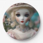 Assiettes En Carton Poupée Vintage bleue, (Devant)