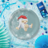Assiettes En Carton Poupée Yeti de Noël portant un chapeau de Père Noë (Fête)