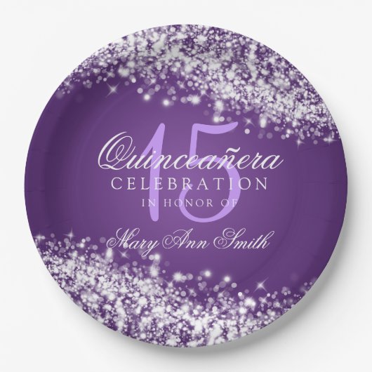 Assiettes En Carton Pourpre de scintillement de vague de fête (Devant)