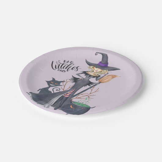 Assiettes En Carton Pourpre, sorcière, Halloween (Angle)