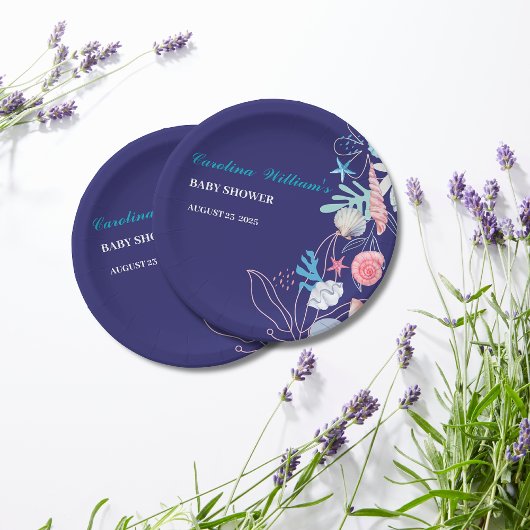 Assiettes En Carton Pourpre un peu perle sous le baby shower marin