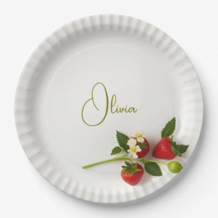 Assiettes En Carton Pousses de fraises personnalisées Nom de feuillage