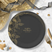 Assiettes En Carton Poussière Or & Outlines Merci Noir/Gld ID835